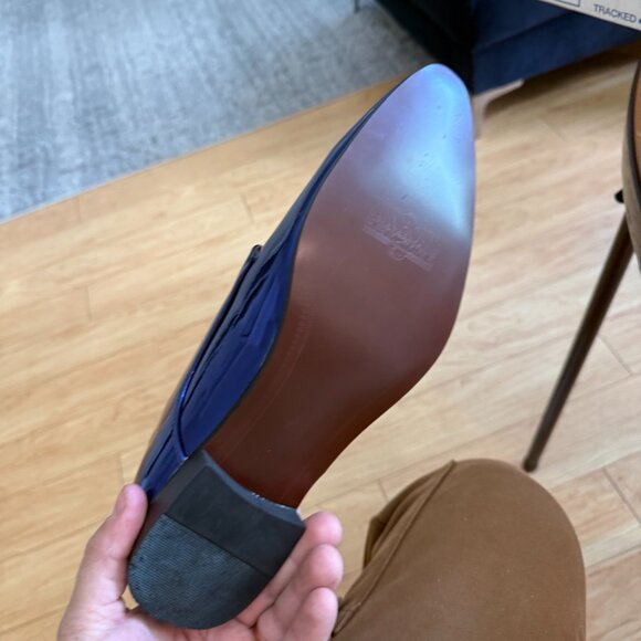 Santimon Men's US 11 Patent Leather Shiny Blue Oxford Shoes Pointed Toe Lace Up - Picture 9 of 11